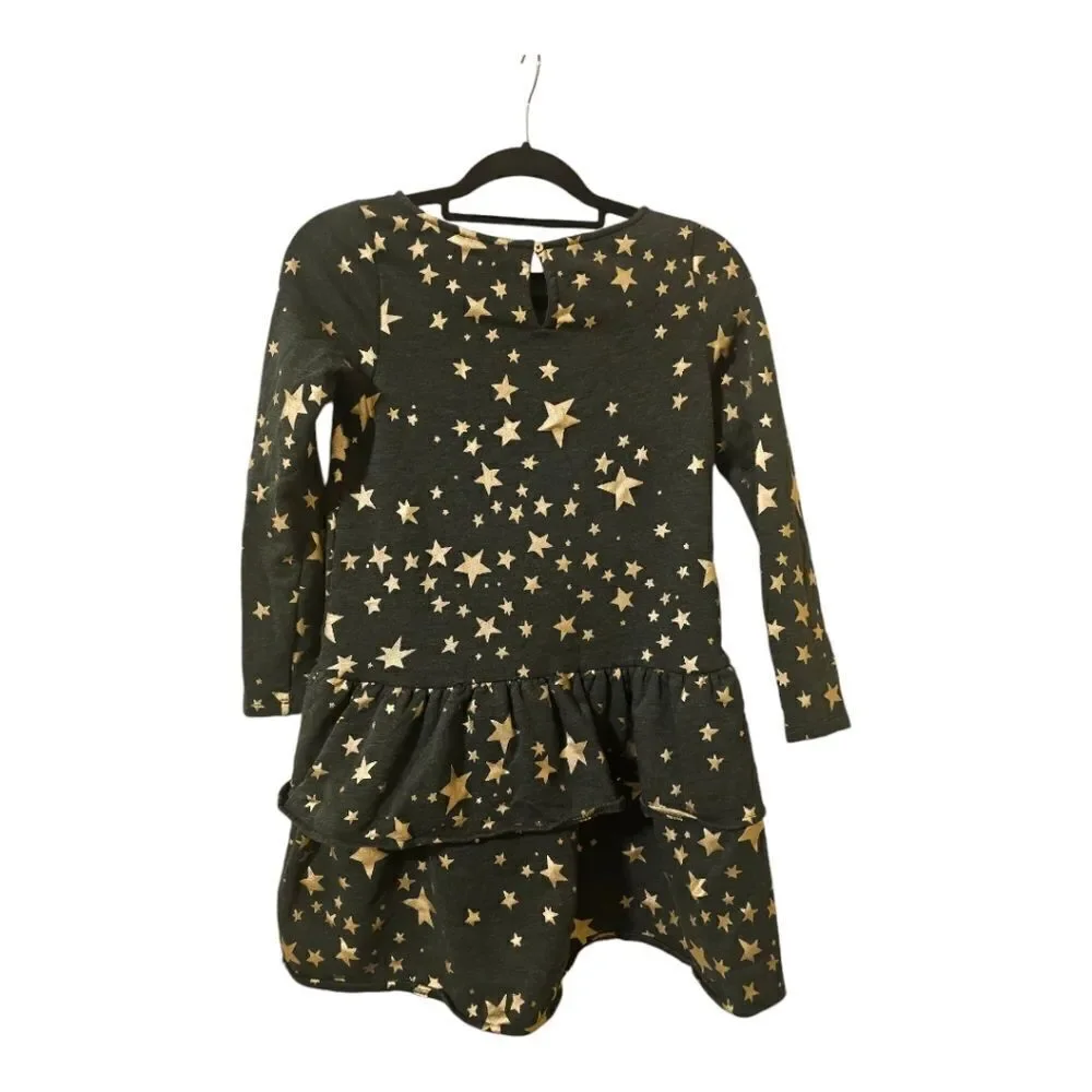 CREWCUTS Girls' Gold Stars‎ Tiered Fleece Dress - Size Large
